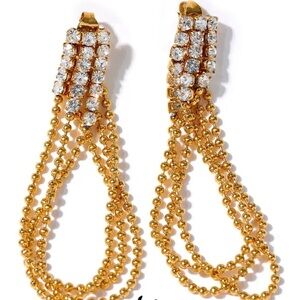 Cubic Zirconia Tassel Chain Drop Dangle Gold Plated Color Earrings New